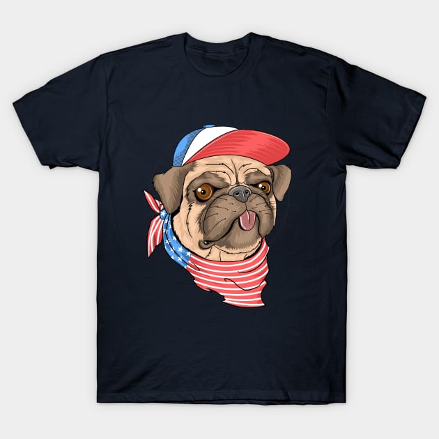 Pug dog USA flag T-Shirt by Mako Design 